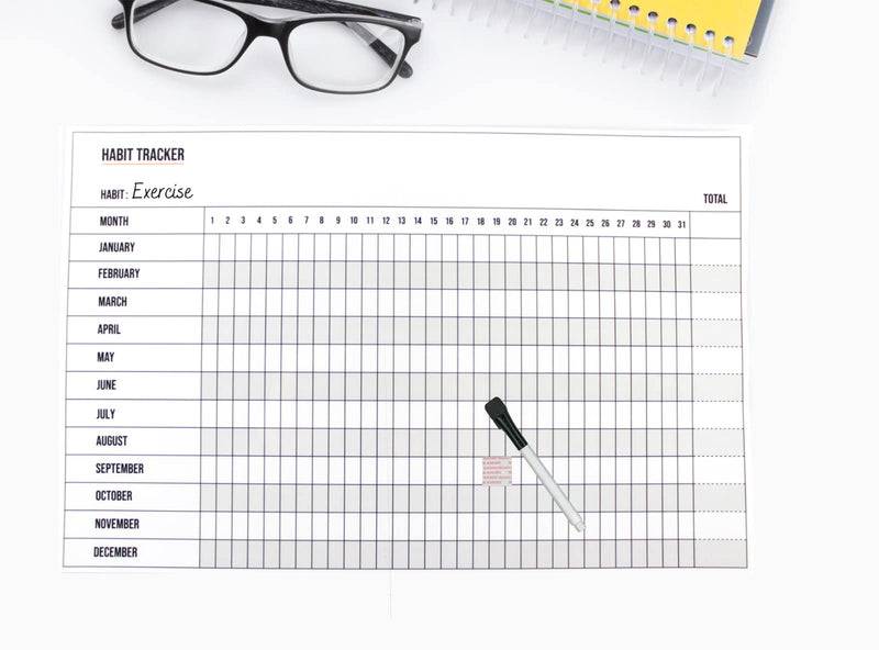 Dry Erase Habit Tracker Calendar Ã¢ÂÂ Double-Sided Monthly & Yearly Goal Planner Ã¢ÂÂ 11Ã¢ÂÂX17Ã¢ÂÂ Laminated, Reusable Ã¢ÂÂ Includes 2