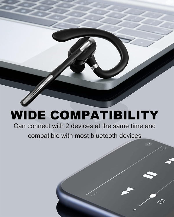 Bluetooth Headset V5.1, Wireless Headset with Battery Display Charging Case, Bluetooth Earpiece with Noise Canceling Mic for Driving, Office,