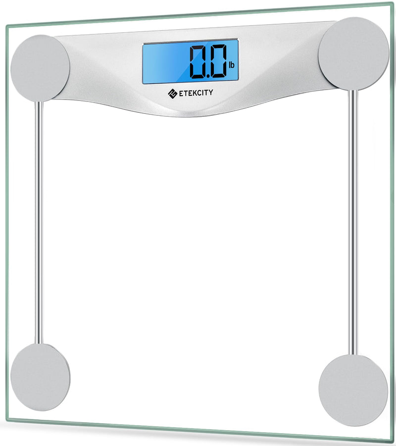 Etekcity Digital Body Weight Bathroom Scale, Large Blue LCD Backlight Display, High Precision Measurements,6mm Tempered Glass, 400 Pounds Silver
