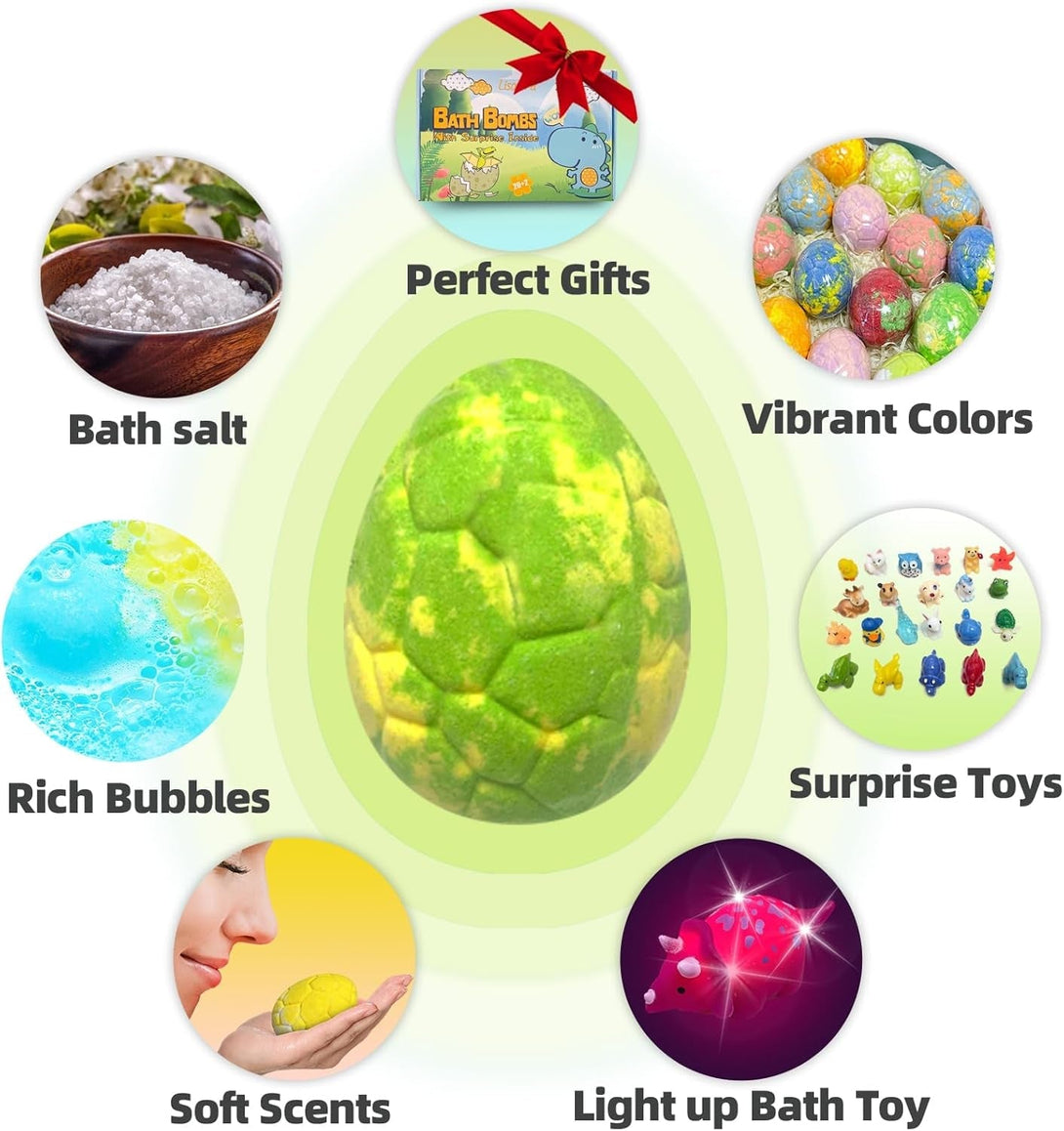 Bath Bombs for Kids with Surprise Inside, 20 Pack Kids Bath Bombs Gift Set for for Boys Girls, Dino Egg Bath Bomb Gentle Bubble Kit with 2Pcs Dinosaur Bath Toy for Birthday, Christmas, Easter