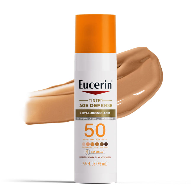 Eucerin Sun Tinted Age Defense SPF 50 Face Sunscreen Lotion with Hyaluronic Acid