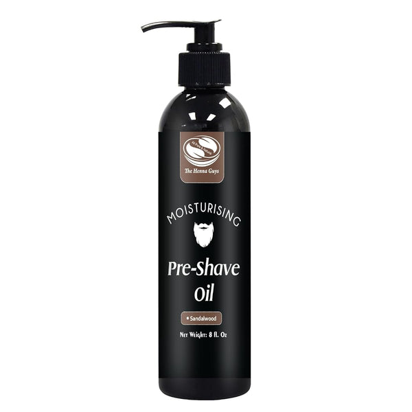 The Henna Guys 8 Fl. Oz Pre-Shave & Beard Conditioning Oil for Men, Sandalwood Scent, with Jojoba, Argan, & Marula Oils, Free from Ammonia,