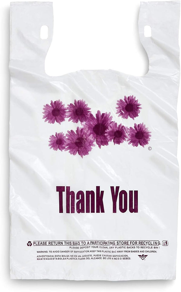 Purple Flower Thank You Plastic Shopping Bags - 500 pcs/case