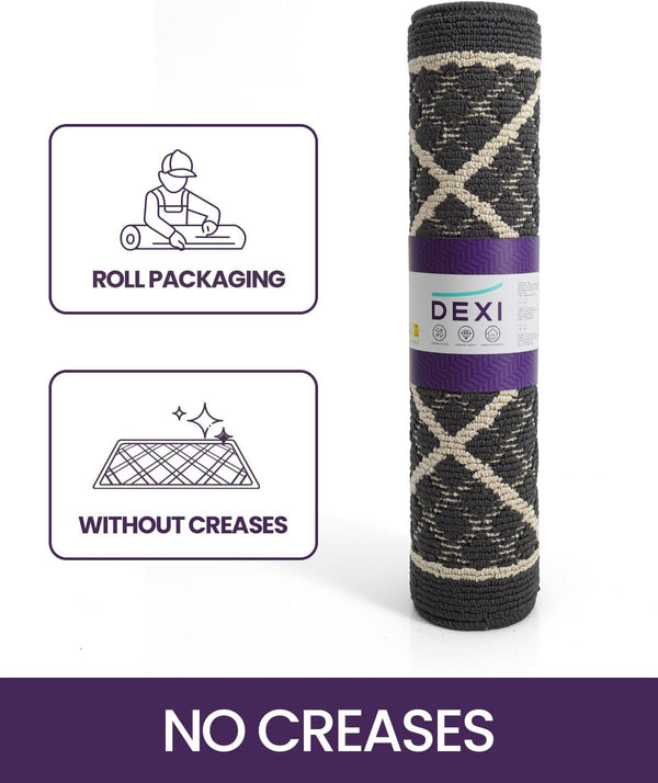 DEXI Front Door Mat Indoor Entryway 17x30 Inside Entrance Doormat Dark Grey | Non Slip Low Profile Thin Absorbent Washable Entry Mats for House