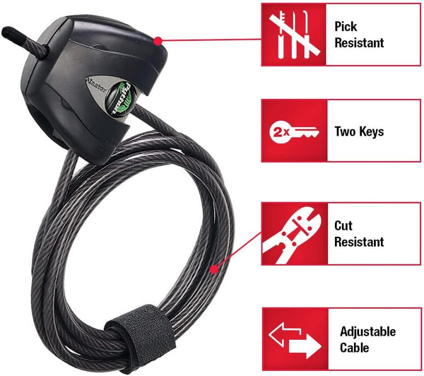 Master Lock Black Python Bike Lock with Key, Adjustable Metal Cable Lock has a Weather Resistant Vinyl Coating for Outdoor Equipment, Bicycles, 6
