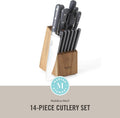 MARTHA STEWART Eastwalk 14 Piece High Carbon Stainless Steel Cutlery Knife Block Set w/ABS Triple Riveted Forged Handle Acacia Wood Block - Gray