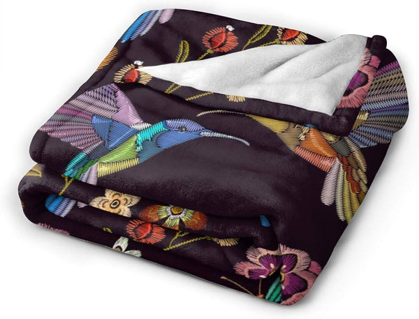Hummingbird Bird Fleece Throw Blanket Ultra Soft Cozy Blooming Flowers Decorative Flannel Blanket All Season for Home Couch Bed Chair Travel