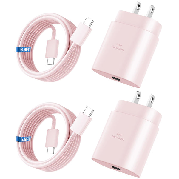 Super Fast Charger Type C, 25W USB C Wall Charger Fast Charging 6.6FT Cable Pink 6.6FT