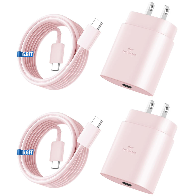 Super Fast Charger Type C, 25W USB C Wall Charger Fast Charging 6.6FT Cable Pink 6.6FT