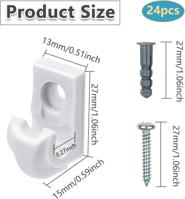 24 Pack White Down Wall Clip Closet Shelves Clips Wire Shelf Loop Clip Plastic Wire Shelf Brackets Included Clips Screws and Expansion Tubes for