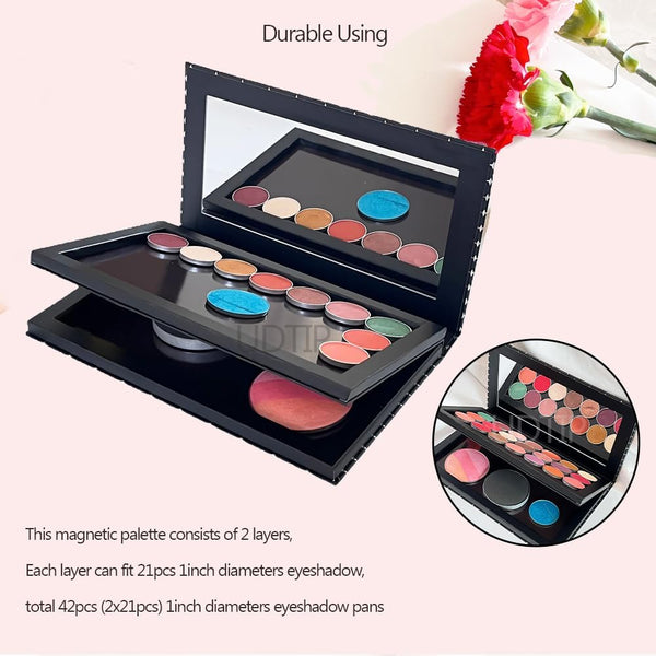 Double Layer Book Shape Empty Magnetic Eyeshadow Makeup Palette with Mirror and 20Pcs Adhesive Stickers, Sliver Stars Cover, Fits Standard and