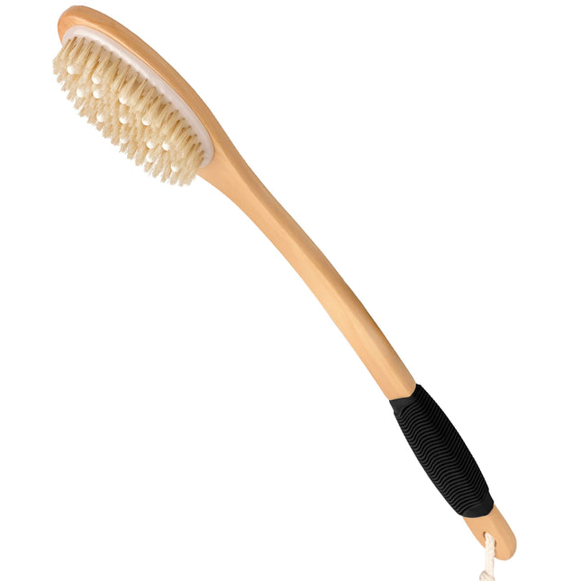 OWIIZI Bath Brush with Cellulite Massagers, Wooden Curved Long Handle Antiskid D