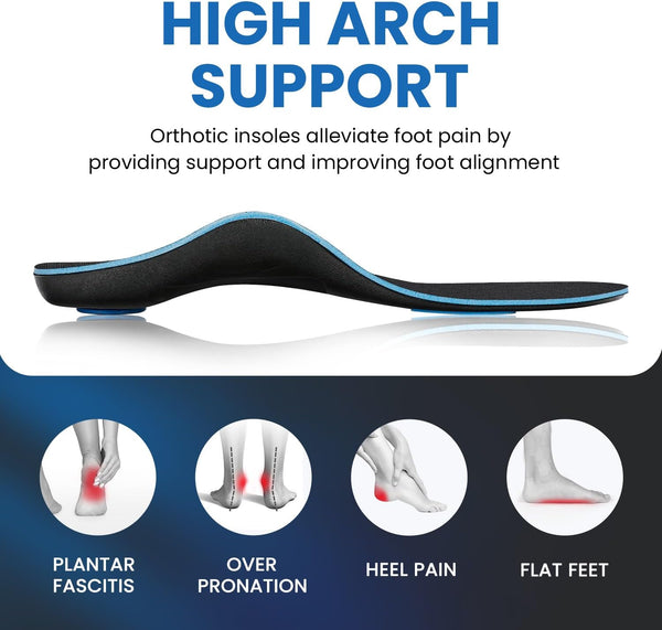 Pcssole Orthotic High Arch Support Insoles, Comfort Gel Work Boot Insert for Flat Feet, Plantar Fasciitis, Feet Pain, Heel Spur