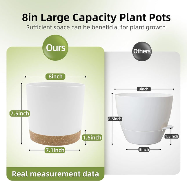 QCQHDU 8 Inch Plant Pot, 2 Pack Planters for Indoor Plants with Drainage Holes & Saucer, Outdoor Flower Pots Home Garden