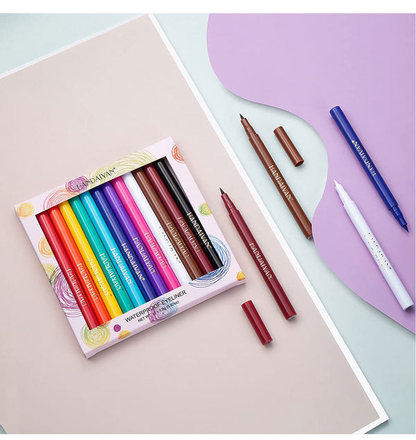 BestLand 12 Colors Matte Liquid Eyeliner Set Rainbow Colorful Neon Eyeliner Pencil Pigmented Waterproof Smudgeproof Long Lasting Gel Eye Liner
