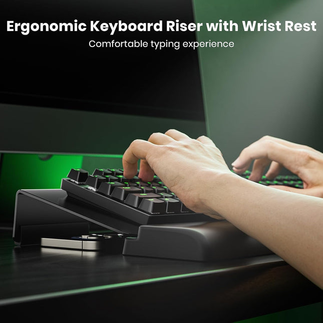 3 in 1 Keyboard Stand W/Wrist Rest and Storage Tray - Klearlook [Ultra Comfortable] PU Leather Wrist Pad & Acrylic Keybo