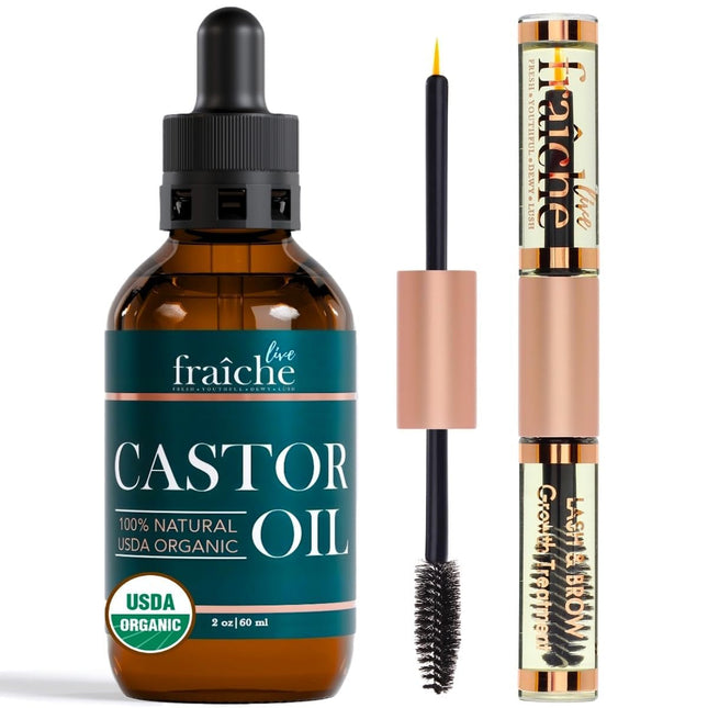 Live Fraiche Organic Castor Oil Lash Serum for Hair Growth, 100% Pure Eyebrow Eyelash Growth Serum, Cold Pressed Hexane 