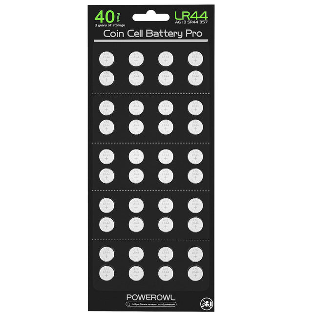 POWEROWL High Capacity LR44 Batteries 40 Pack, L1154F AG13 357 303 SR44 A76 Prem