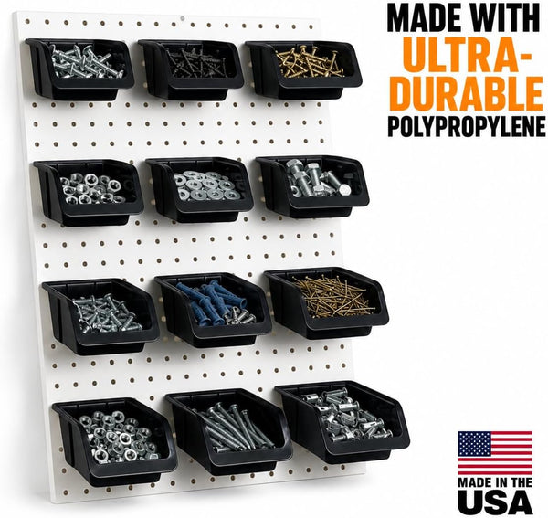 Wallpeg Made in USA Pegboard Bins - Kit PB-6 Hooks to Peg Board Panel Organize Hardware Arrange Accessories Workbench Tool Organizer Garage Stora