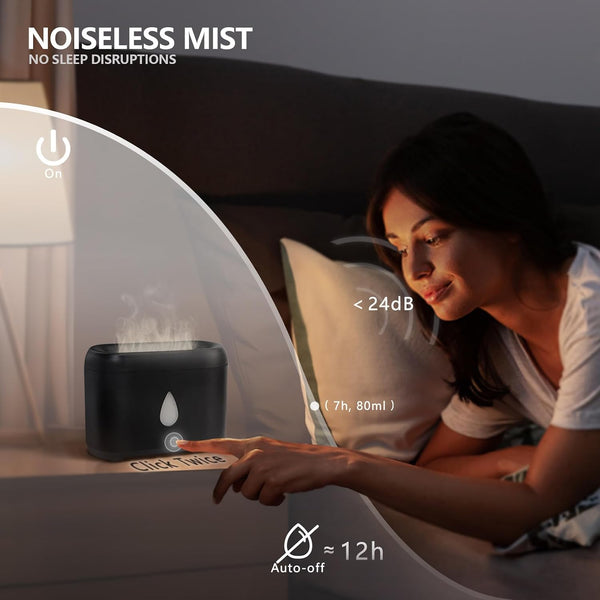 Flame Diffuser for Essential Oils, 200ml Ultrasonic Aroma Diffusers with Cool Mist, Aromatherapy Diffuser with Auto-Off Protection, Small