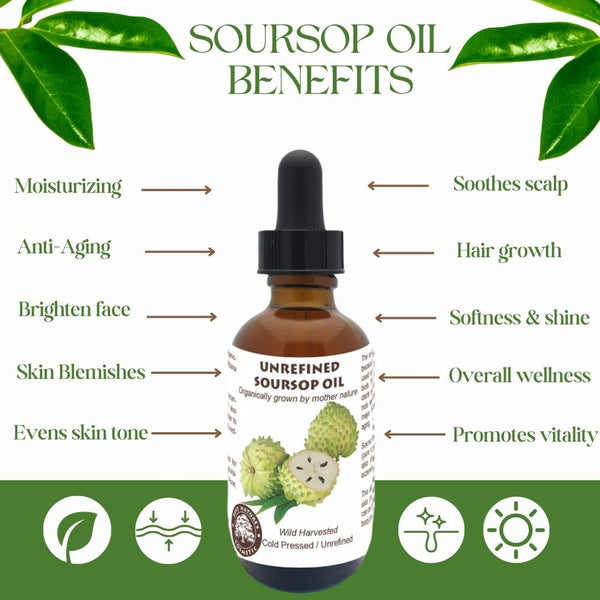 Virgin Soursop Oil (Anona Muricata, Graviola, Guanabana) – 100% Pure, Organic, Cold-Pressed, Unrefined – 1oz - 30ml – Natural Facial Oil &