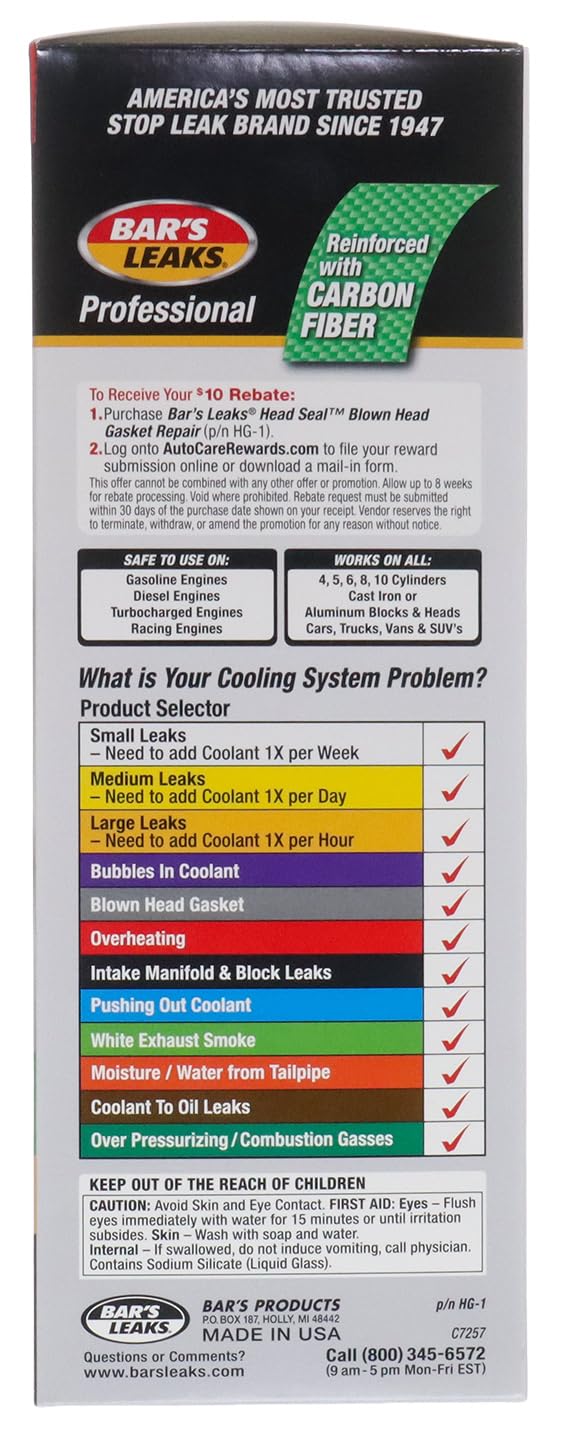 Bar's Leaks HG-1 HEAD SEAL Blown Head Gasket Repair Pack of 1 Gasket Repair