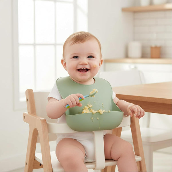 PandaEar Set of 3 Silicone Baby Bibs Waterproof, Soft, Unisex, 10-72 Months Brown/Blue/Green