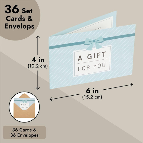 Juvale Blank Gift Cards - 36-Pack 4 x 6 in Blue 250 GSM & Envelopes - Customizable Gift Certificates for Business, Salon & Spa - Paper