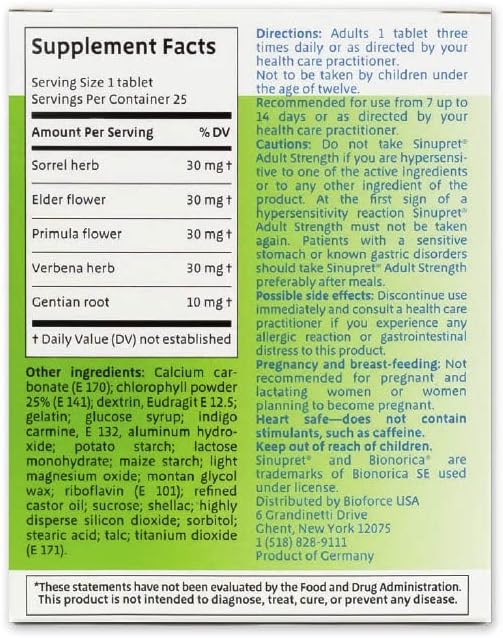 Bionorica Sinupret Adult Strength Sinus - Immune Support Supplement - All Natural - Herbal Nasal Passage & Immunity Boost - 25 Tablets