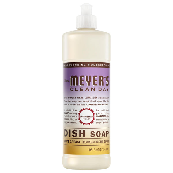MRS. MEYER'S CLEAN DAY Liquid Dish Soap, Compassion Flower Scent, 16 Ounce Bottle