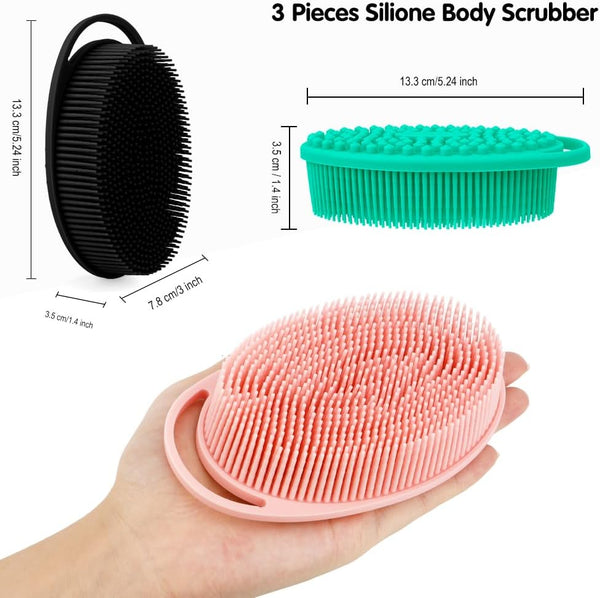 3 Pack Silicone Body Scrubber, Silicone Loofah Exfoliating Soft Body Scrubber, Silicones Body Brush Bath Shower Scrubber for Body, 2 in 1 Bath and