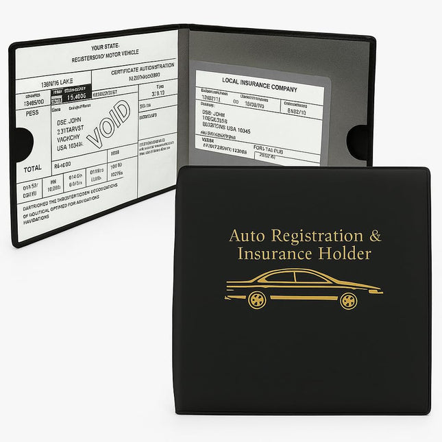 ESSENTIAL Car Auto Insurance Registration BLACK Document Wallet Holders 2 Pack - [BUNDLE, 2Pcs] - Automobile, Motorcycle