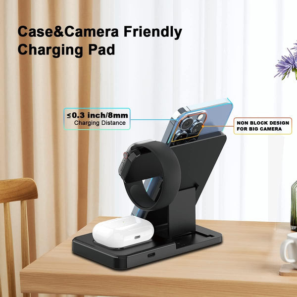 Iphone Wireless Charger Fast Charging 3 in 1, Wireless Charging Station for Iphone/Iwatch/Airpods, Portable Cell Phone Charging Stand for Multiple