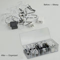 Electronics Organizer 7 Sections Clear Acrylic Cable Storage Bin Box Cord Holder with 20 PCS Reusable Fastening Fabric Cable Ties Straps Cord