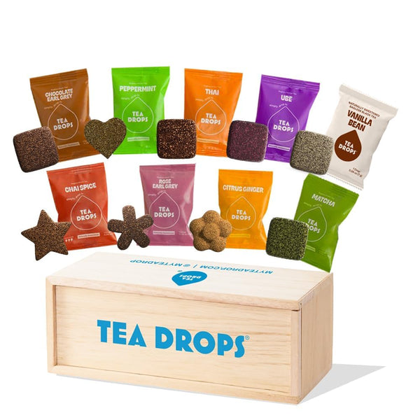 Tea Drops Gift Set | Organic Dissolvable Loose Leaf Tea | Chai Spice Chocolate Earl Grey Citrus Ginger Rose Matcha Peppermint Ube Vanilla Bean
