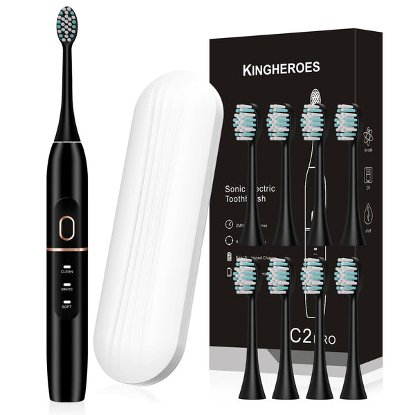 kingheroes Electric Toothbrush Set, Comes with 8 Brush Heads & Travel Case,4 Modes with 2 Minutes Built in Smart Timer, One Charge for 60 Days,