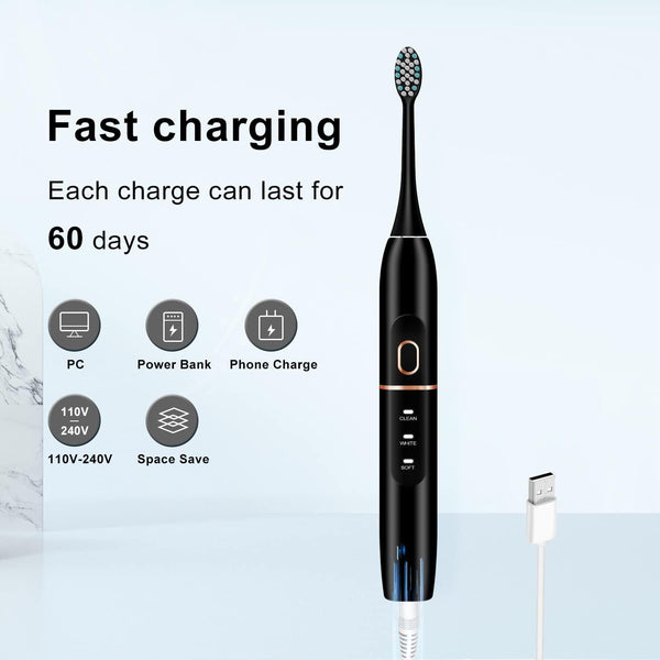 kingheroes Electric Toothbrush Set, Comes with 8 Brush Heads & Travel Case,4 Modes with 2 Minutes Built in Smart Timer, One Charge for 60 Days,