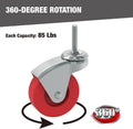 BIG RED 2.5 Inch Stem Caster Wheels Set of 6,Heavy Duty 360 Degree Swivel Stem Casters for Creeper Service Utility Cart Stool Post
