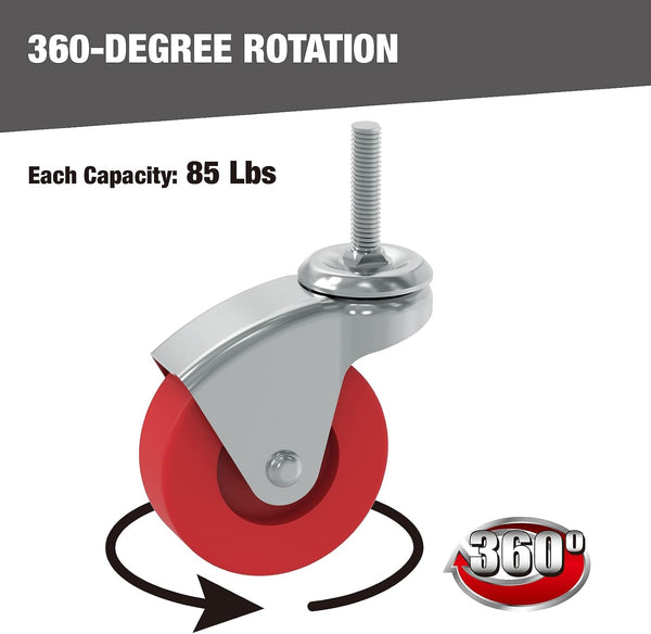 BIG RED 2.5 Inch Stem Caster Wheels Set of 6,Heavy Duty 360 Degree Swivel Stem Casters for Creeper Service Utility Cart Stool Post