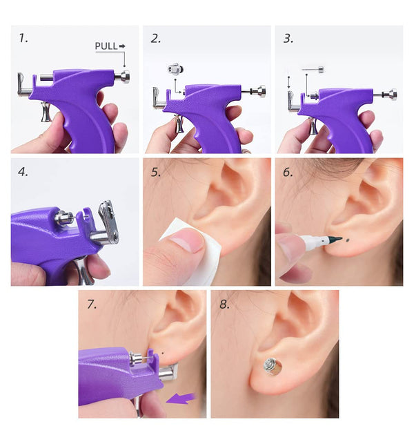 Professional Ear Piercing Gun Kit Reusable for Body Nose Lip Piercing with 16 Pairs Hypoallergenic Earrings (6 Pairs Sterling Silver Stud Earrings