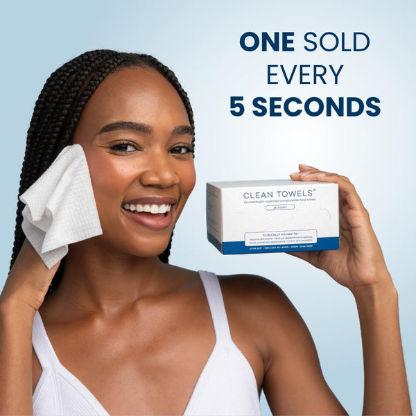 Clean Skin Club Clean Towels™, 100% USDA Biobased Dermatologist Approved Face Towel, Disposable Clinically Tested Face Towelette, Facial Washcloth, Ultra Soft Makeup Remover Dry Wipes, 1 Pack, 25 Ct