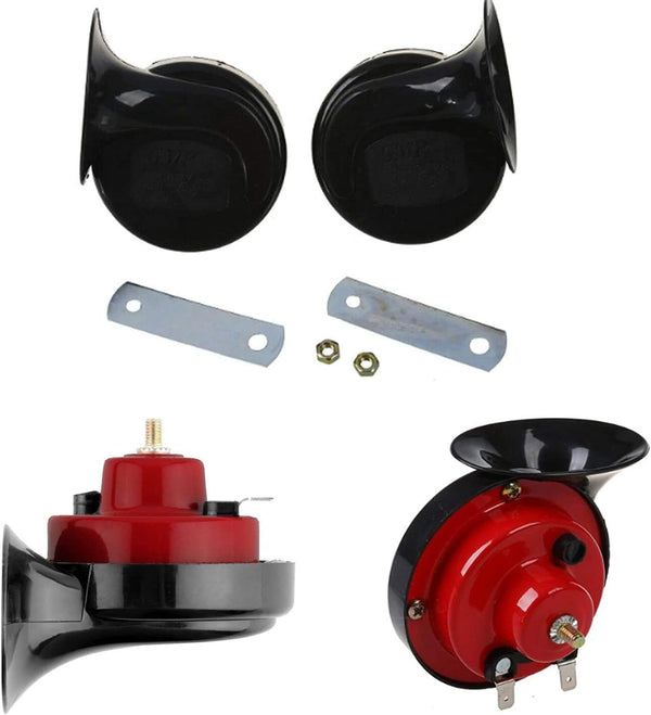NUENUN 300DB Super Loud Train Horn for Truck, Boat, Car - 4pcs 12V Waterproof Double Air Electric Snail Single Horn With Raging Sound (Black and