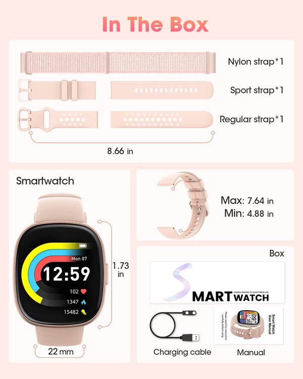 Smart Watches for Women Men with Call: Fitness Trackers with 24-Hour Heart Rate Spo2 Sleep Monitor 5ATM Waterproof 120+ Sport Mode Watches for