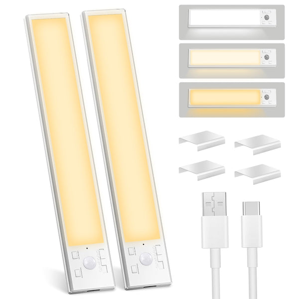 Under Cabinet Lights 2 Pack 8 inch Rechargeable Battery Operated Motion Sensor Light Indoor USB Charging Closet Lights Battery Operated with 3
