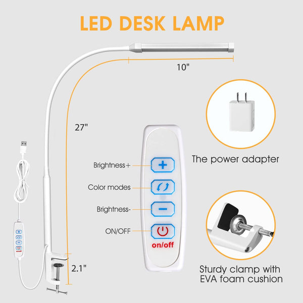 Voncerus LED Desk Lamp with Clamp, Clip on Lights for Home Office, White S1 White and Silver