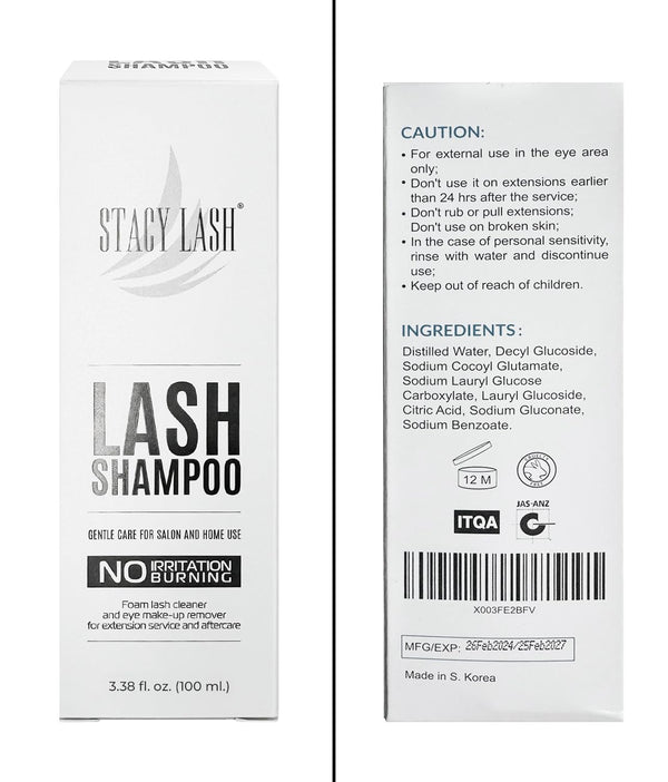 STACY LASH Eyelash Extension Shampoo + Brush / 3.38 Fl.Oz / 100Ml / Eyelid Foaming Cleanser/Wash for Extensions & Natural Lashes/Safe Makeup