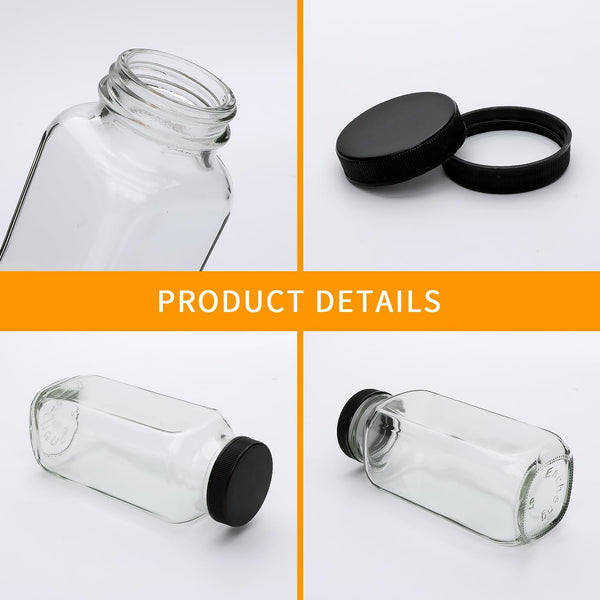 Accguan 12Oz Glass Bottles,Leak-Proof Vintage Water Bottles for Juicing,Hot Sauce,Kombucha,Ginger Jar,Potion,Oil,Milk Bottles,Whiskey,Portable