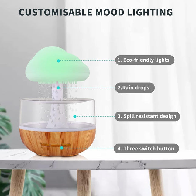 Weljoy Zen Raining Cloud Night Light Aromatherapy Essential Oil Diffuser Micro H