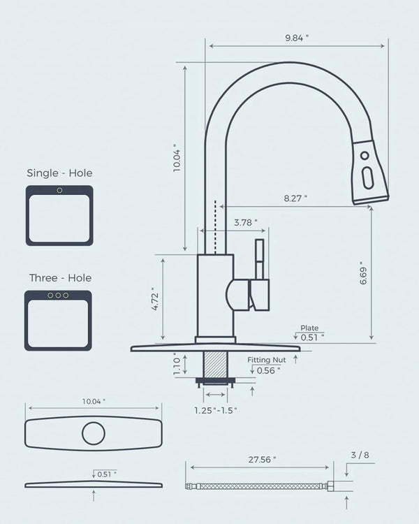 FORIOUS Kitchen Faucets with Pull Down Sprayer, High Arc Single Handle Classic Stainless Steel Sink Faucet 1 or 3 Hole, Suitable for Farmhouse