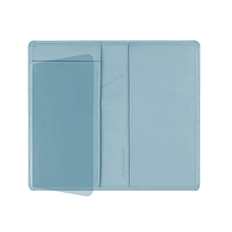 GNEGNI Leather Checkbook Cover with Built-in Divider Pen holder For Men Women Checkbook Holder Wallet RFID Blocking Airy Blue
